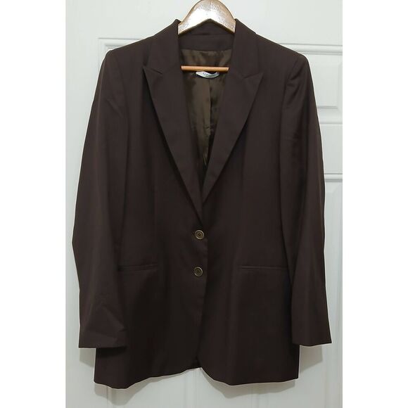 Genny womens size 12 Italian fine Virgin Wool quiet luxury dark brown blazer 46 - Picture 1 of 7